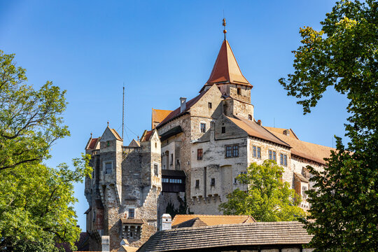 Fortress Pernstein close to Bnro on a autumn blue sky day, Czech Republic
