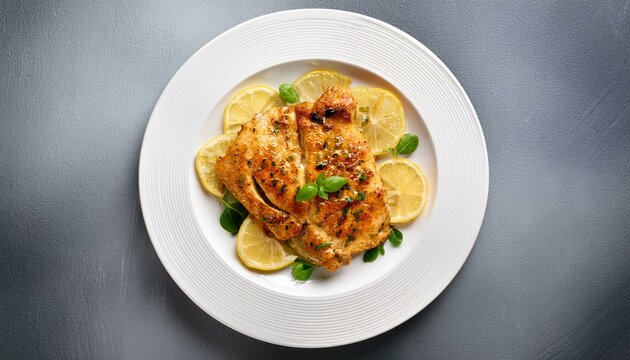 top view of yuzu chicken piccata on a white plate1.jpg