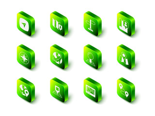 Set Folded map with location marker, Road traffic sign, Route, Gps device and icon. Vector