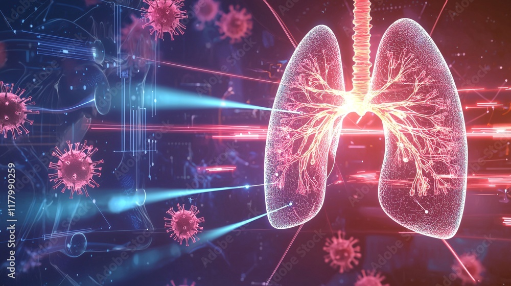 Aufkleber virus attack on lungs 3d medical visualization digital art science abstract informative overview