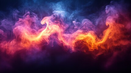 Fototapeta premium Dynamic smoky swirls vibrant colors against dark backdrop image