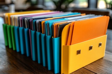 Organized file folders with color coding