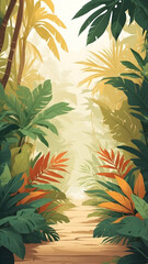 Fototapeta premium Modern Minimalist Background with Abstract Plants and Flowers in green, brown, yellow. Use in Graphic Design