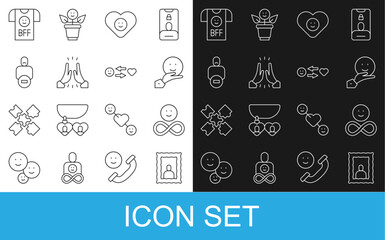 Set line Picture frame, Friends forever, Happy friendship day, Good relationship, Informal greeting, Loss of, BFF best and Romantic icon. Vector