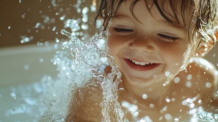 Fototapeta premium Happy Toddler Playing with Splashing Water