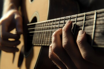 Fototapeta premium Closeup of Caucasian man playing guitar.