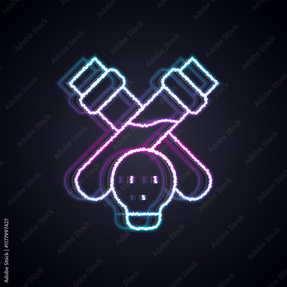 Poster glowing neon line bottle with potion icon isolated on black background. flask with magic potion. hap