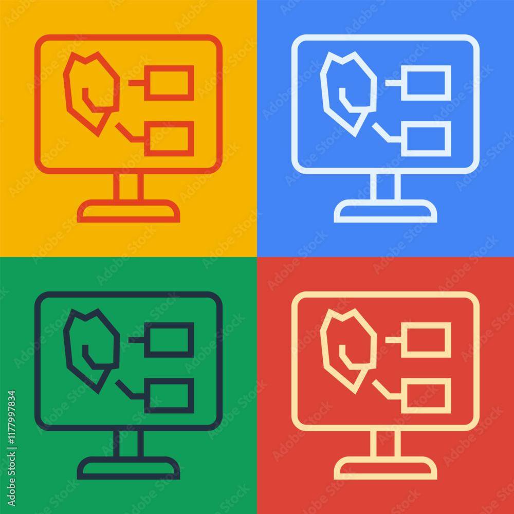 Poster pop art line agricultural soil test and results icon isolated on color background. digital soil anal