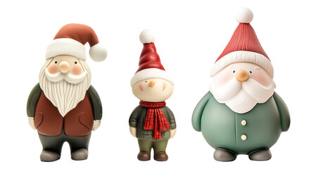 Fototapeta premium A whimsical Santa Claus figurine with a friendly expression isolated on white background, embodying the spirit of Christmas.