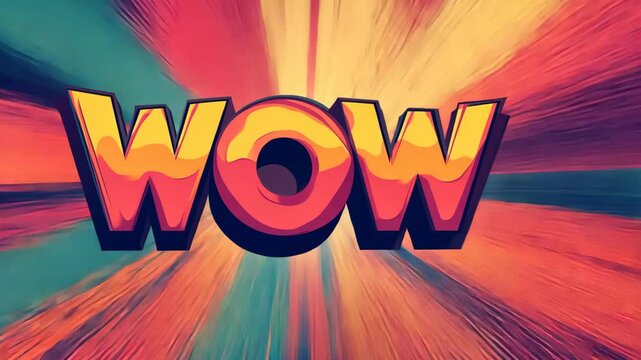 Vibrant explosion with the word WOW written in the center. The word WOW is written in a bold and colorful font, making it stand out against the colorful background