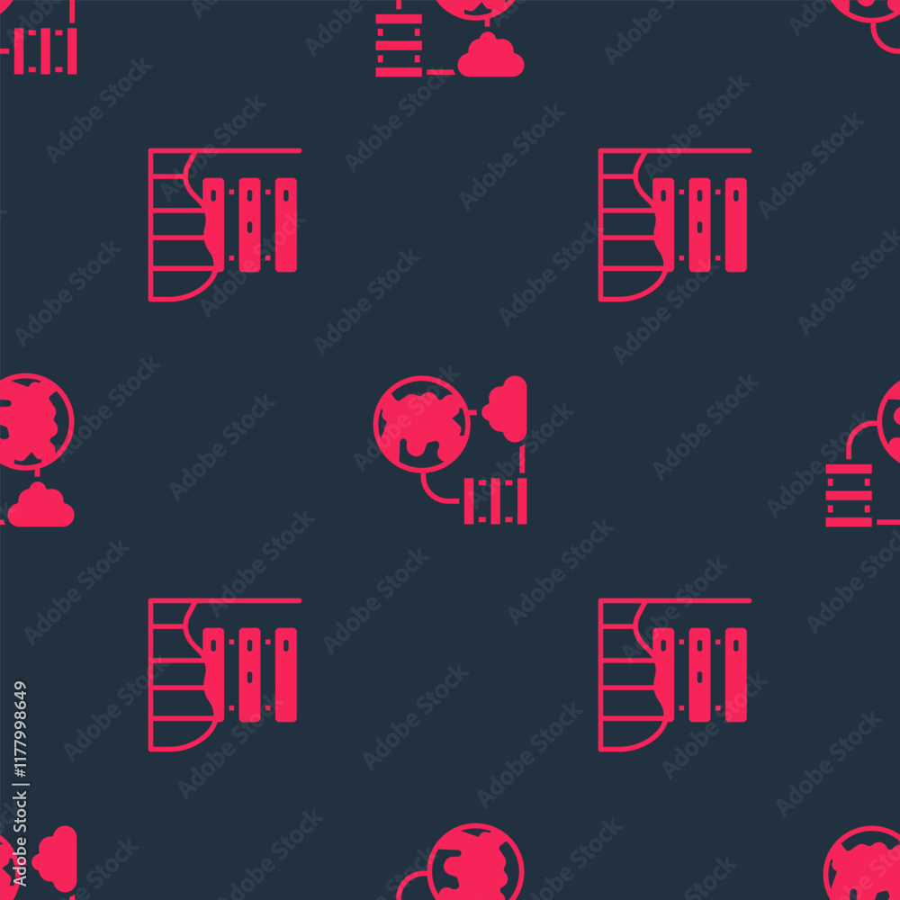 Poster set server, data, web hosting and network cloud connection on seamless pattern. vector