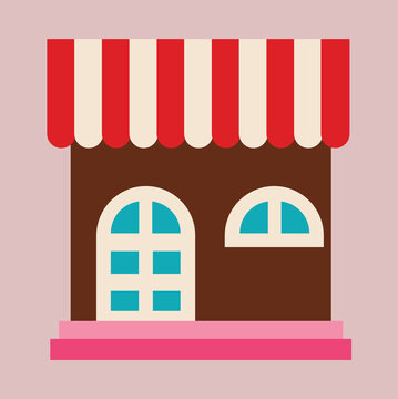 Cute Small Shop with Striped Awning