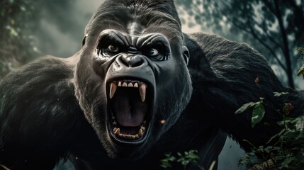 Furious Western Gorilla Portrait Exhibiting Aggression and Anger