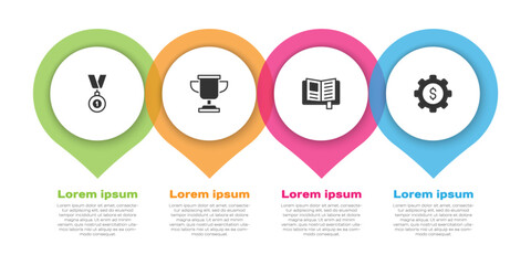 Set Medal, Award cup, Reading book and Gear with dollar. Business infographic template. Vector
