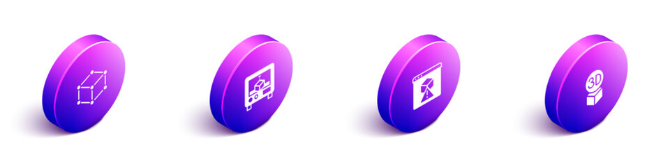 Set Isometric Isometric cube, 3D printer, and icon. Vector