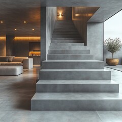Fototapeta premium Modern Concrete Staircase Interior Design Minimalist Home