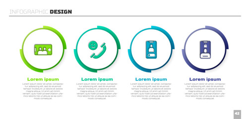 Set Selfie on mobile, Incoming call, and . Business infographic template. Vector
