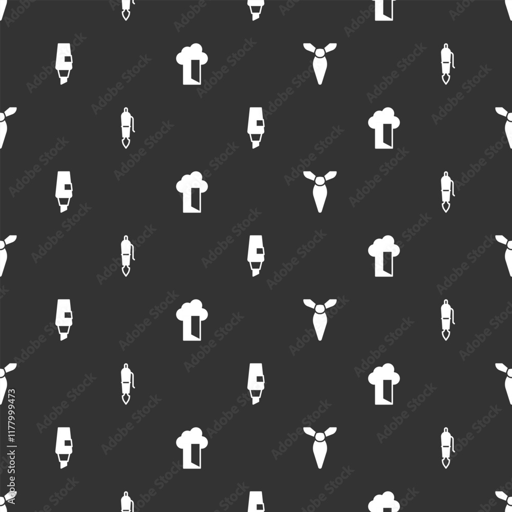 Poster set tie, fountain pen nib, marker and cloud database on seamless pattern. vector