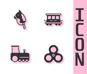 Set Fidget spinner, Toy horse, train and Passenger cars toy icon. Vector