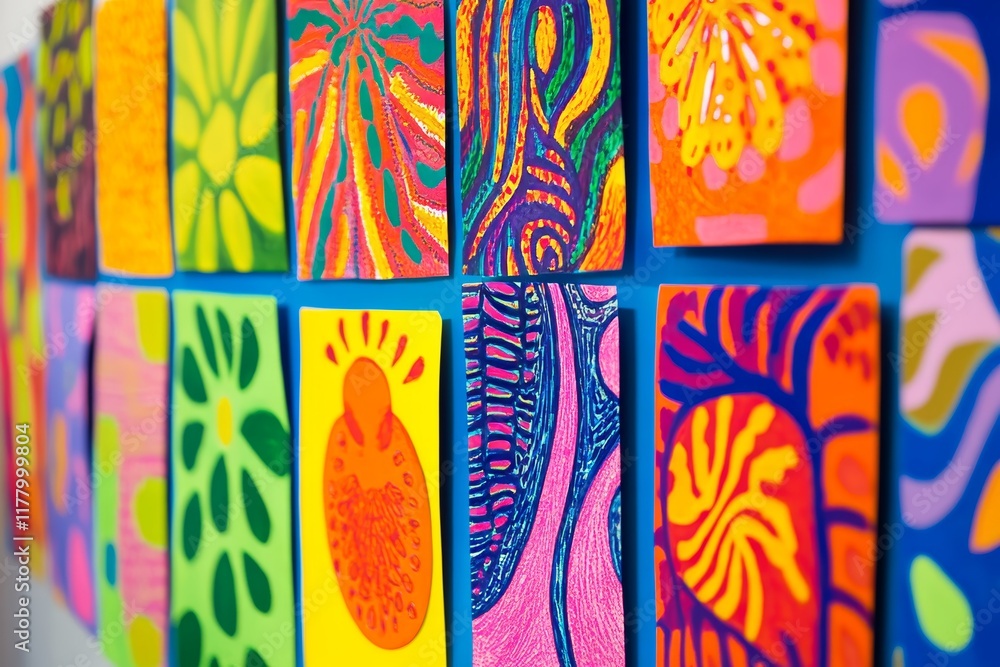 Poster exploring learning pathways and artistic patterns in bright, vivid colors for enhanced creativity