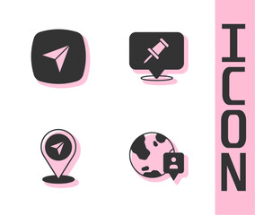Set Location on the globe, City map navigation, Map pin and Push icon. Vector