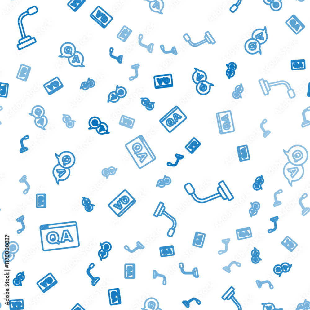 Poster set line question and answer, microphone and on seamless pattern. vector