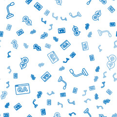 Set line Question and Answer, Microphone and on seamless pattern. Vector