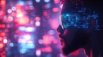 Man Immersed in Augmented Reality: Exploring the Future of Technology through AR Glasses