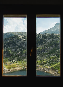 Views from a window of a mountain shelter.