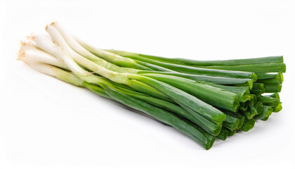 Green onion, scallion isolated on white backdrop. Fresh and tasty. Natural product.