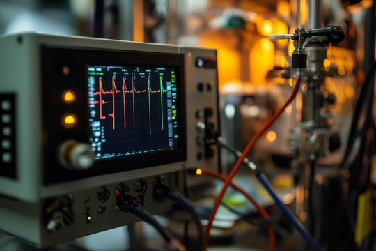 Advanced Technology Monitoring System with Oscilloscope Displaying Data in Industrial Setting