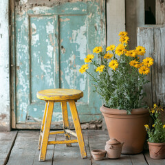 Cinematic Still Life Scene Featuring Worn Yellow