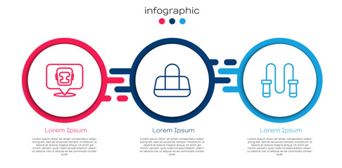 Set line Boxing helmet, Sport bag and Jump rope. Business infographic template. Vector