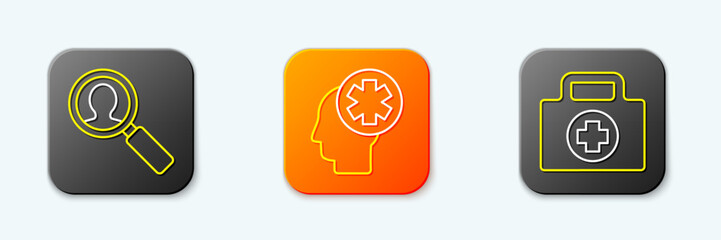 Set line Medical analysis, Male head with hospital and First aid kit icon. Vector