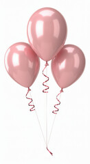 Three shiny pink balloons with curly ribbons floating gracefully