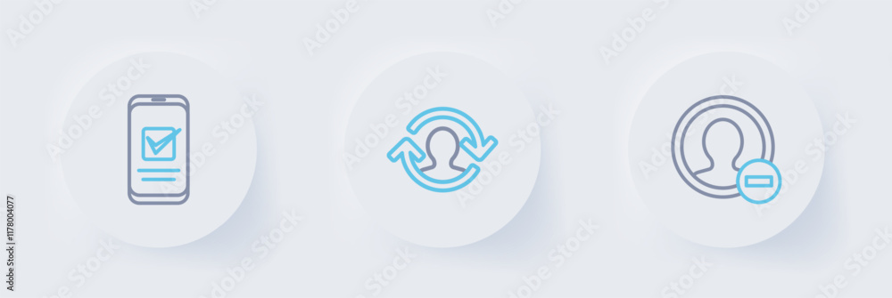 Poster set line create account screen, human resources and smartphone icon. vector