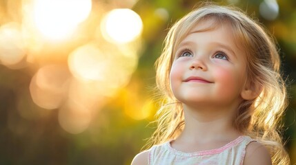 Fototapeta premium Joyful little girl gazing at the sunlight in a natural setting