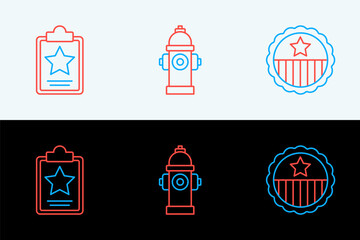 Set line Medal with star, USA Independence day and Fire hydrant icon. Vector