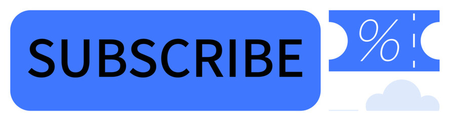 Subscribe button in blue with a coupon featuring a percentage symbol indicating discounts. Ideal for marketing, promotions, online subscriptions, newsletters, special offers, sales, customer