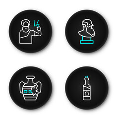 Fototapeta premium Set line Bottle of wine, Broken amphorae, Ancient bust sculpture and Zeus icon. Vector