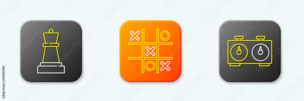 Poster set line chess, tic tac toe game and time chess clock icon. vector