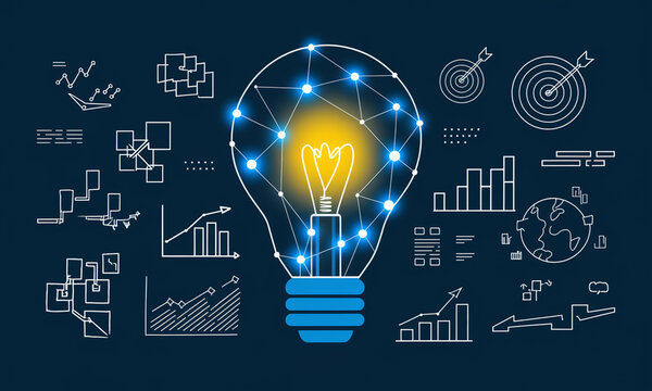 A light bulb idea concept, eureka concept, bright new idea.