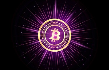 images of the bitcoin-btc logo on a digital background. 3d illustrations.