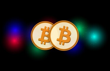 images of the bitcoin-btc logo on a digital background. 3d illustrations.
