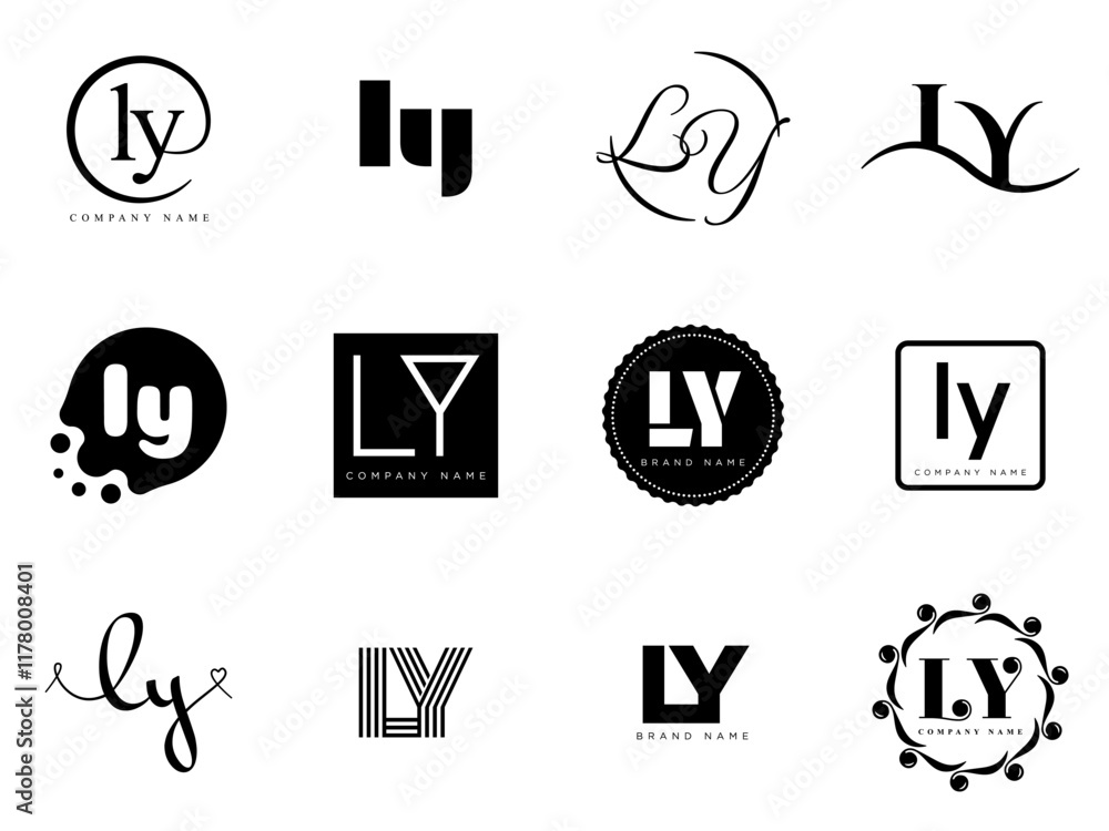 Fototapete ly logo company template. letter l and y logotype. set different classic serif lettering and modern 