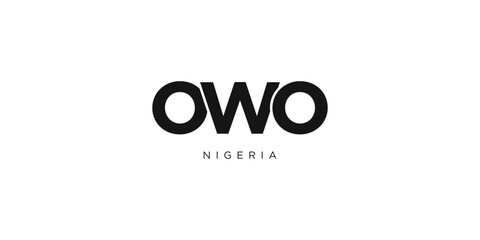Owo in the Nigeria emblem. The design features a geometric style, vector illustration with bold typography in a modern font. The graphic slogan lettering.