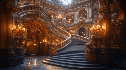 Obraz premium Grand opulent staircase in a gilded palace interior