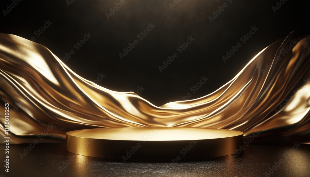 Poster luxurious gold abstract scene podium with fabric flutter geometric design: a stunning platform for p