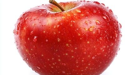 A single red apple with a shiny surface on a white isolated background