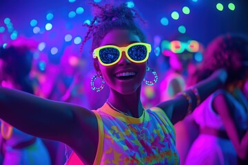 Neon glow party with students enjoying vibrant atmosphere and colorful lights